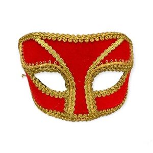 Venetian Masquerade Mask Red Gold Rounded With Sunglass Arms
